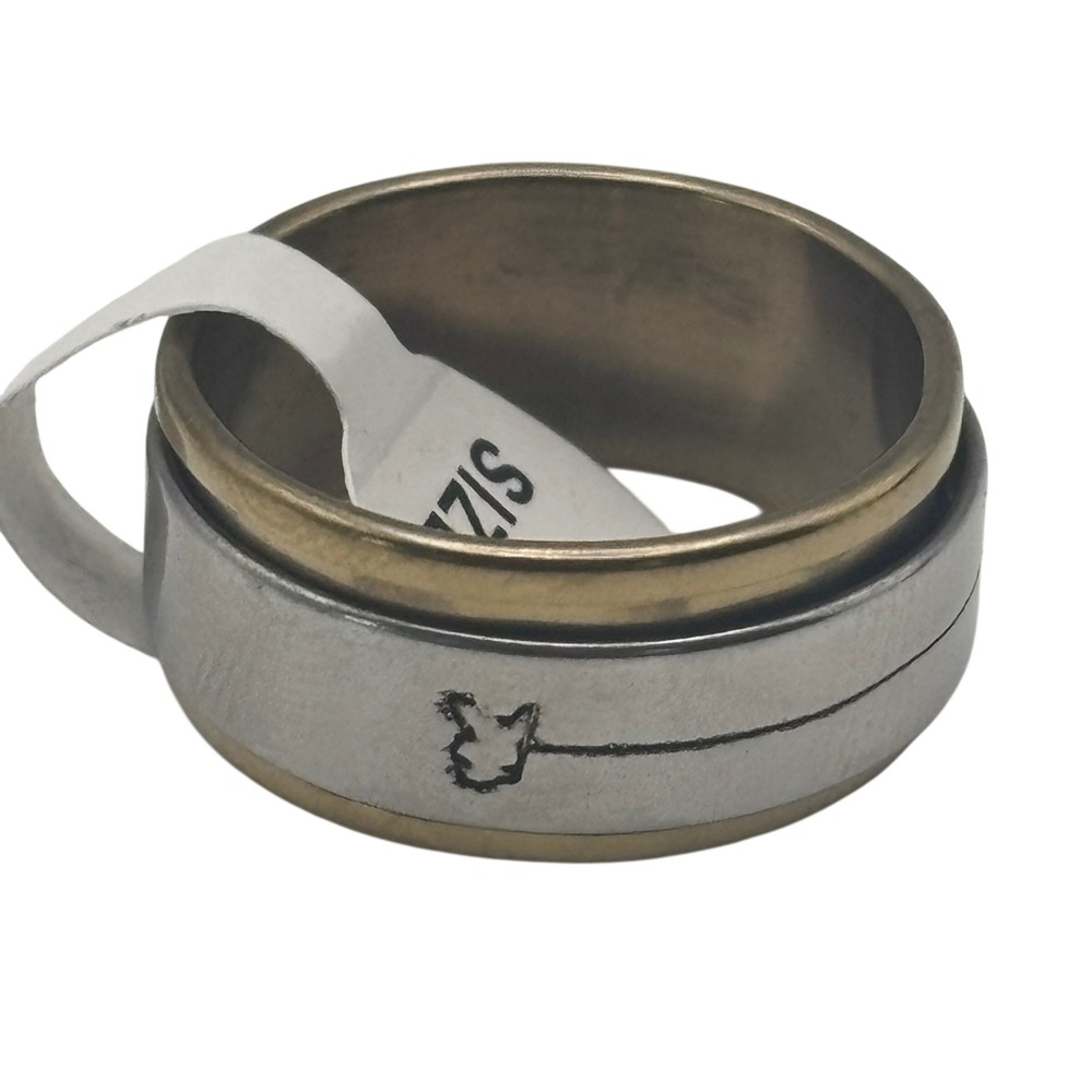 Playboy Bunny Logo Spinner Ring Mens Size 8 Silver Gold Tone Band Y2K Edgy